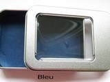 Small metal box coloured leather bleu